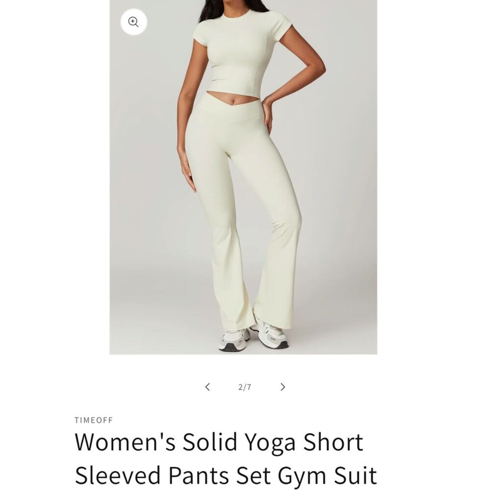 Cream High-Waist Flare Yoga Pants